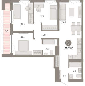 3-к квартира, вторичка, 93м2, 7/23 этаж
