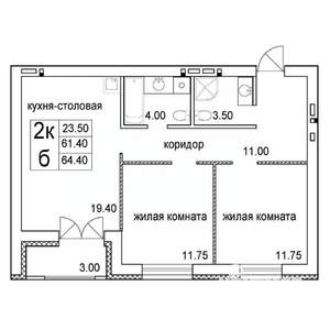 2-к квартира, строящийся дом, 64м2, 5/8 этаж