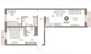 2-к квартира, сданный дом, 71м2, 2/8 этаж