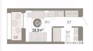Студия квартира, вторичка, 20м2, 6/17 этаж