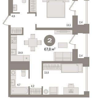 2-к квартира, вторичка, 68м2, 18/30 этаж