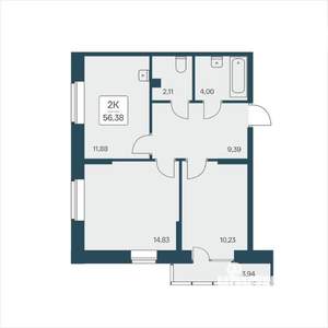 2-к квартира, вторичка, 56м2, 4/27 этаж