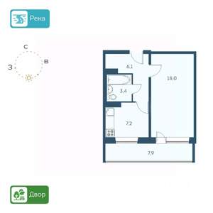 1-к квартира, строящийся дом, 39м2, 1/17 этаж