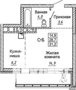 Студия квартира, вторичка, 31м2, 22/30 этаж