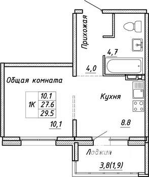1-к квартира, строящийся дом, 30м2, 6/17 этаж
