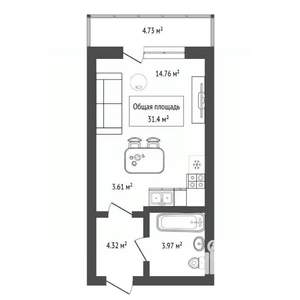 Студия квартира, вторичка, 31м2, 19/32 этаж