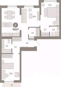 2-к квартира, вторичка, 80м2, 6/12 этаж