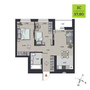 3-к квартира, вторичка, 59м2, 11/21 этаж