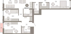 3-к квартира, вторичка, 106м2, 8/23 этаж
