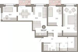 3-к квартира, вторичка, 112м2, 4/14 этаж