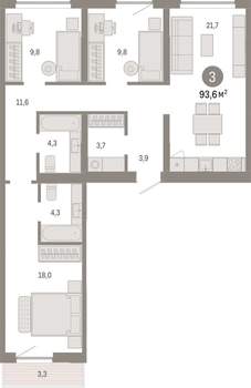 3-к квартира, вторичка, 94м2, 4/15 этаж