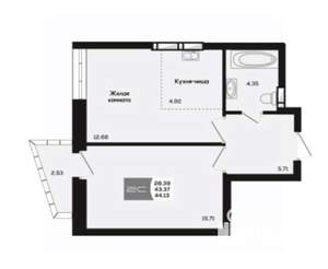 2-к квартира, вторичка, 43м2, 16/25 этаж