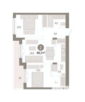 2-к квартира, вторичка, 68м2, 7/8 этаж