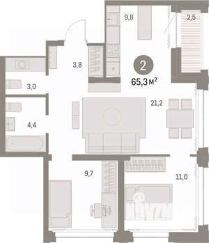 2-к квартира, вторичка, 65м2, 26/30 этаж