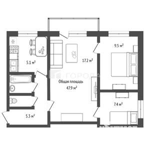 3-к квартира, вторичка, 48м2, 3/5 этаж