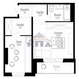 1-к квартира, строящийся дом, 44м2, 9/15 этаж