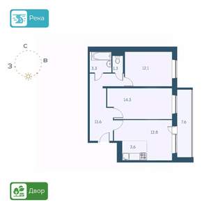 3-к квартира, строящийся дом, 63м2, 2/17 этаж