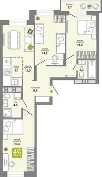 4-к квартира, строящийся дом, 80м2, 25/25 этаж