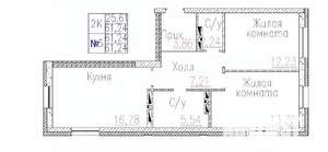 2-к квартира, строящийся дом, 61м2, 1/24 этаж