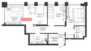 3-к квартира, вторичка, 68м2, 20/20 этаж