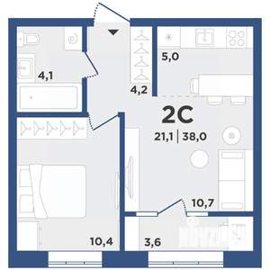 2-к квартира, вторичка, 38м2, 6/9 этаж