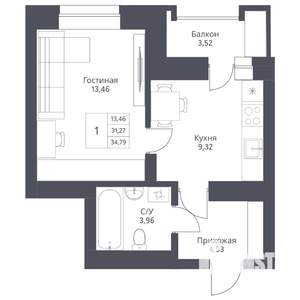 1-к квартира, вторичка, 35м2, 19/24 этаж