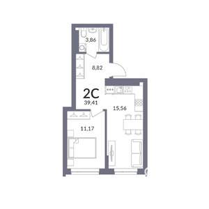 2-к квартира, вторичка, 39м2, 27/30 этаж