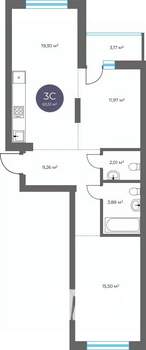 3-к квартира, вторичка, 64м2, 11/16 этаж