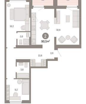 2-к квартира, вторичка, 91м2, 10/12 этаж