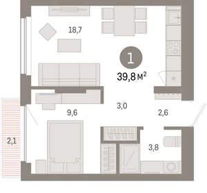 1-к квартира, вторичка, 40м2, 7/12 этаж