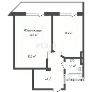 1-к квартира, вторичка, 51м2, 4/21 этаж