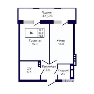 1-к квартира, вторичка, 43м2, 11/23 этаж