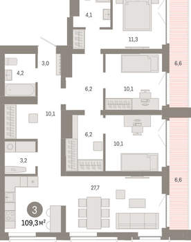 3-к квартира, вторичка, 109м2, 8/23 этаж
