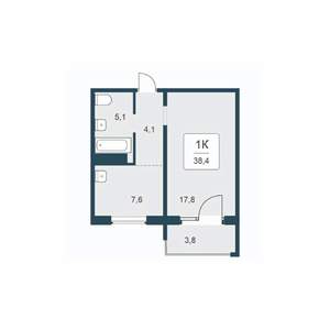 1-к квартира, вторичка, 38м2, 16/17 этаж