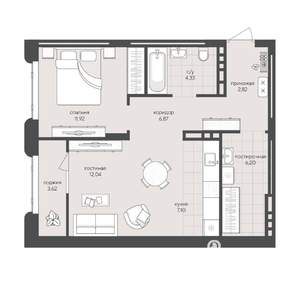 1-к квартира, вторичка, 55м2, 7/8 этаж