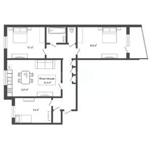 3-к квартира, вторичка, 61м2, 8/9 этаж