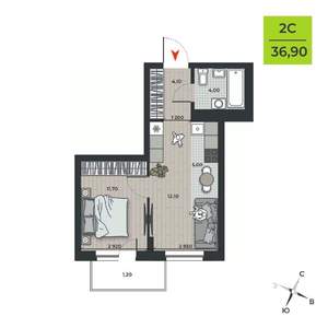 2-к квартира, вторичка, 38м2, 6/21 этаж