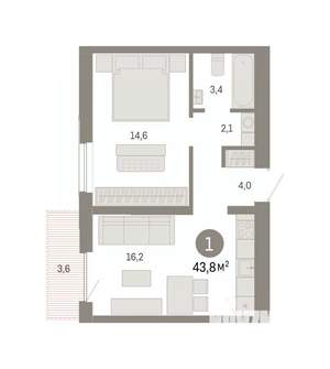 1-к квартира, вторичка, 44м2, 4/8 этаж