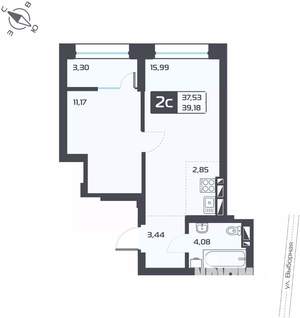 2-к квартира, вторичка, 39м2, 12/25 этаж