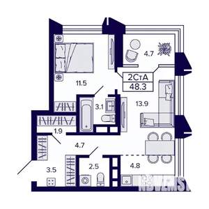 2-к квартира, вторичка, 48м2, 7/8 этаж