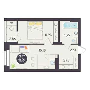 2-к квартира, вторичка, 39м2, 10/10 этаж