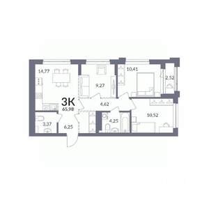 3-к квартира, вторичка, 66м2, 25/30 этаж