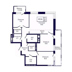 4-к квартира, вторичка, 97м2, 17/23 этаж