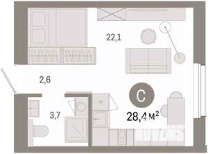 Студия квартира, вторичка, 28м2, 9/9 этаж