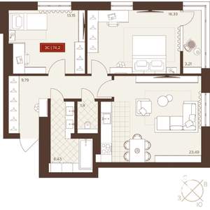 3-к квартира, вторичка, 74м2, 18/24 этаж