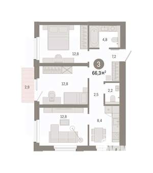 3-к квартира, вторичка, 66м2, 5/9 этаж