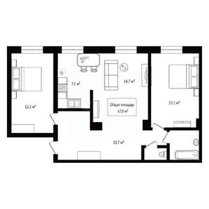 3-к квартира, вторичка, 67м2, 2/5 этаж