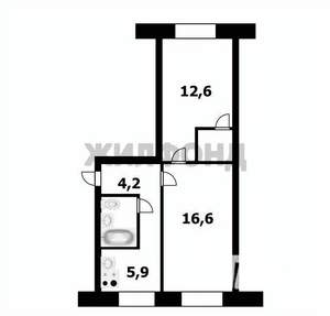 2-к квартира, вторичка, 44м2, 1/5 этаж