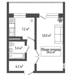 1-к квартира, вторичка, 35м2, 14/17 этаж