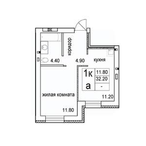 1-к квартира, строящийся дом, 32м2, 1/8 этаж